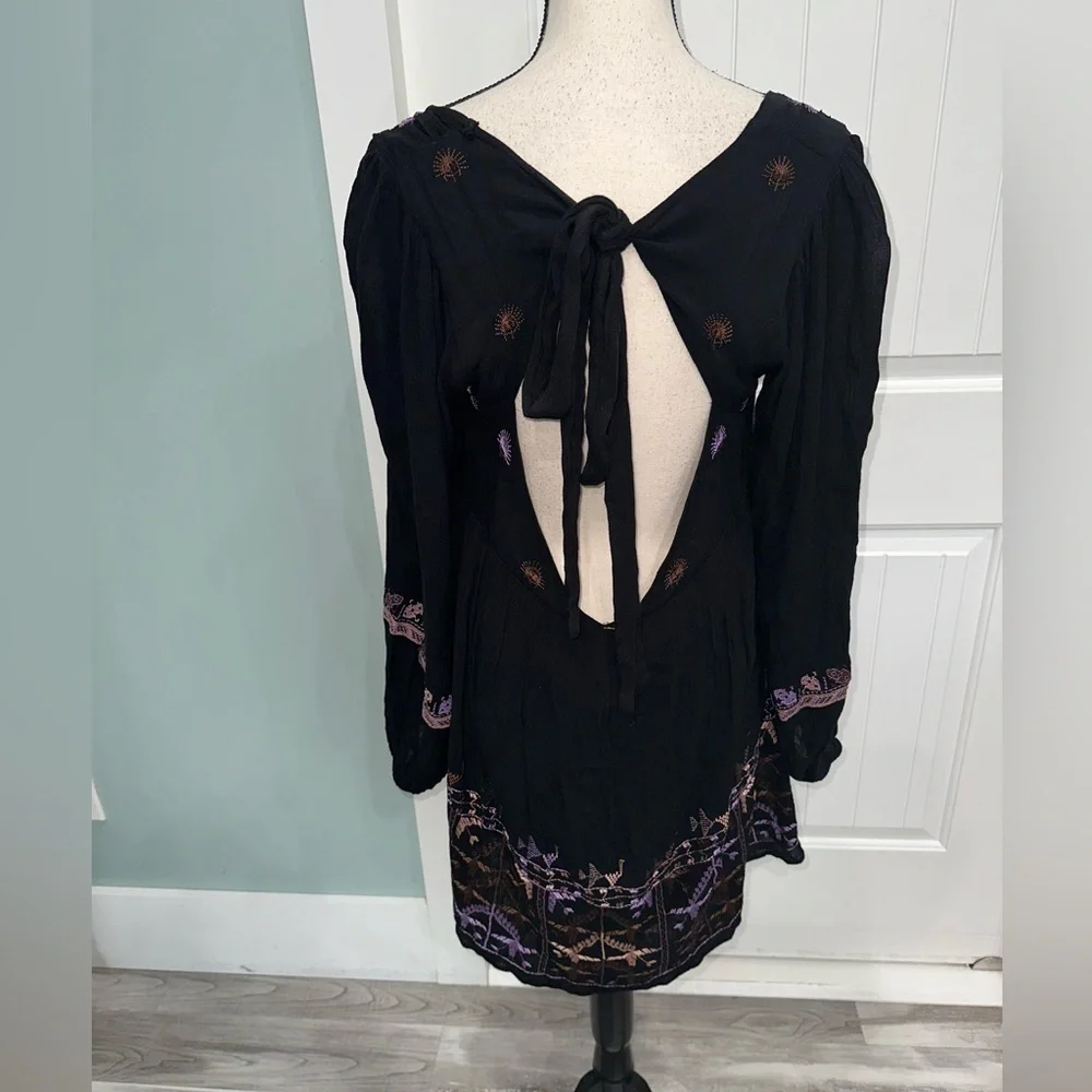 Free People Black Embroidered Rhiannon mini dress size small
